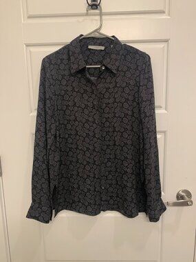 Vince Black & White Patterned Silk Blouse